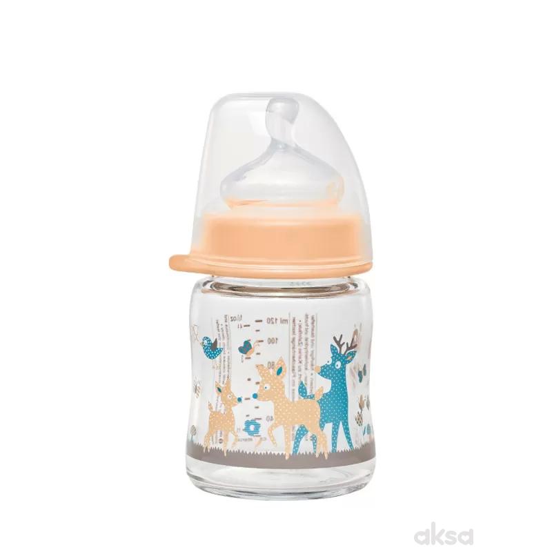 Nip staklena flašica šir.otv. 0m+ 120ml crvena