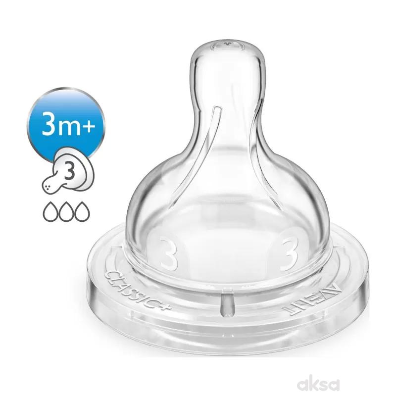 Avent silikonska cucla classic srednji protok 3m+