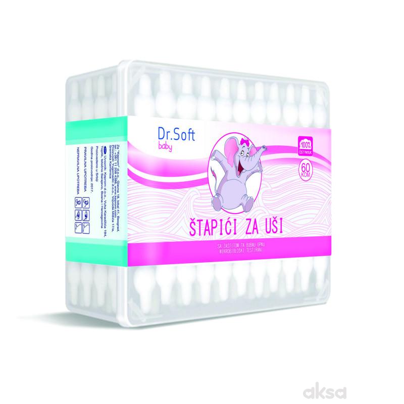 Dr.Soft štapići za uši sa graničnikom,60 kom,roze