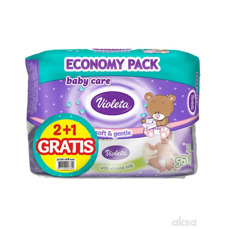Violeta baby vlažne maramice badem 3x56kom