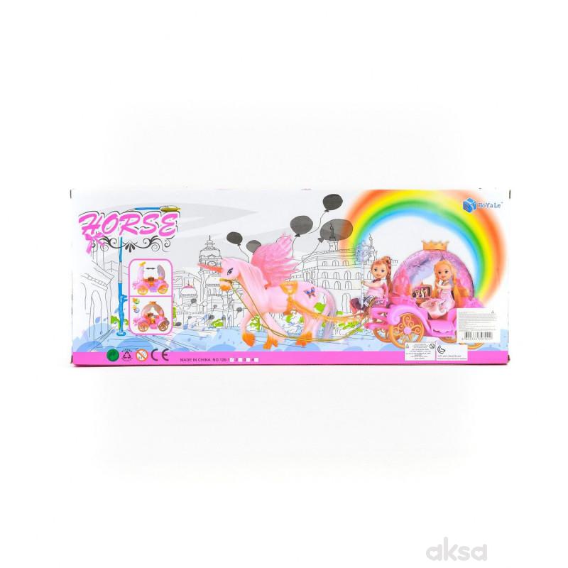 HK Mini igračka set konjić sa kočijom, roze