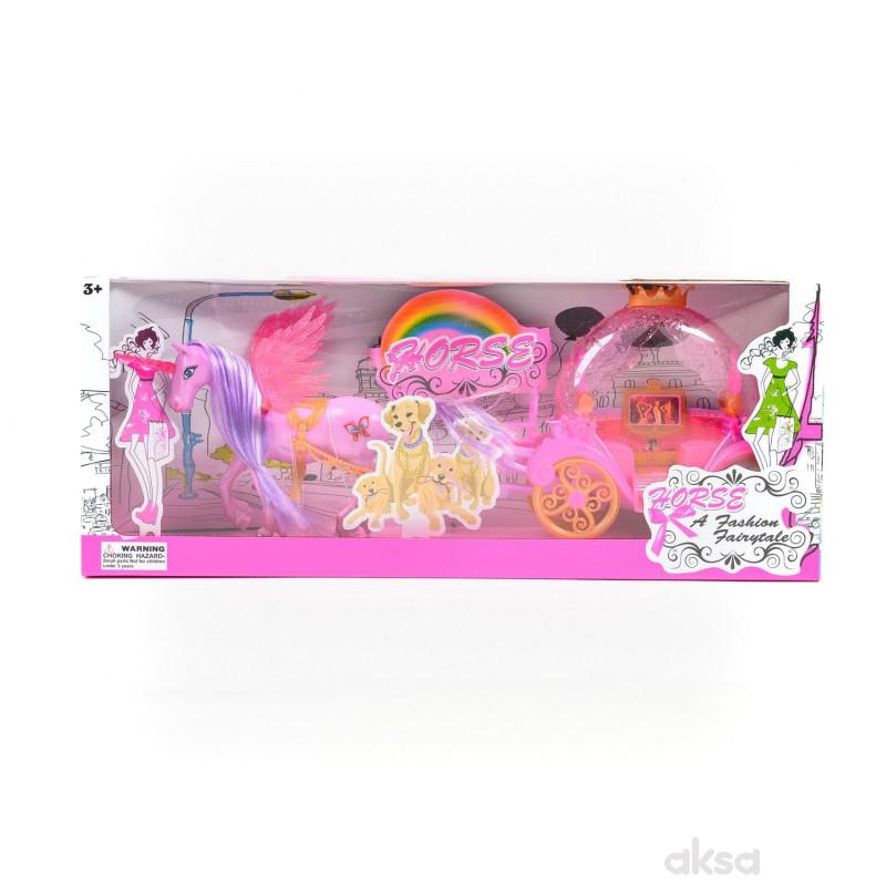 HK Mini igračka set konjić sa kočijom, roze 