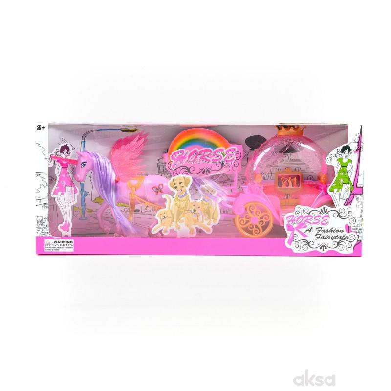 HK Mini igračka set konjić sa kočijom, roze