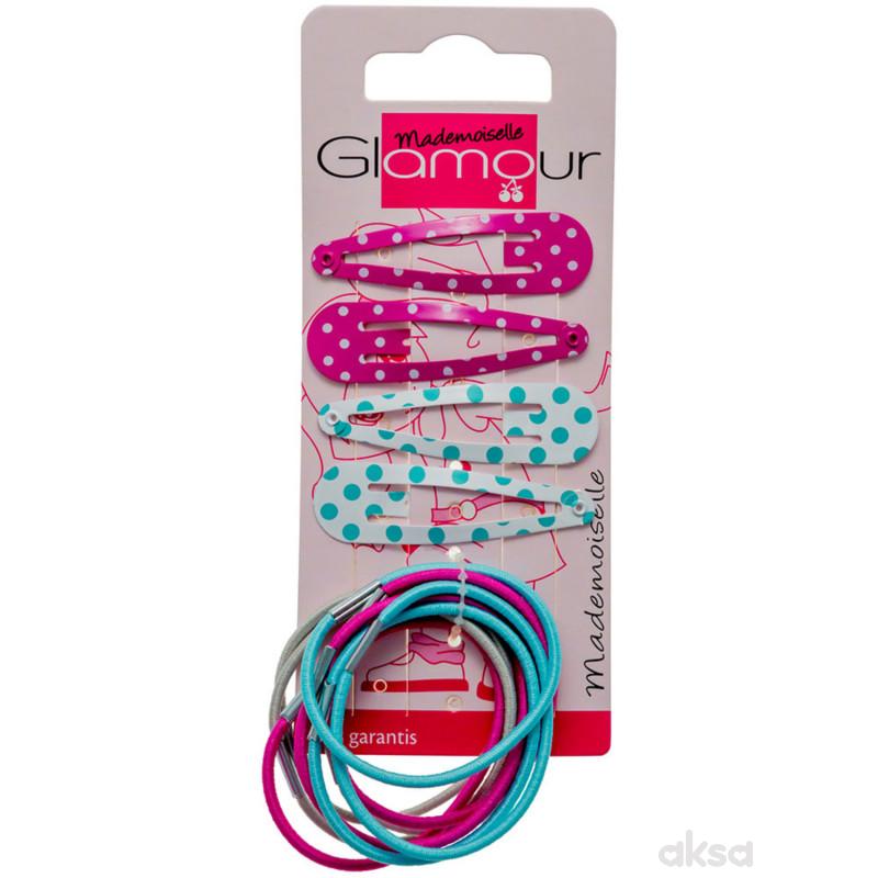 Glamour 4šnale za kosu + 9 gumica za kosu