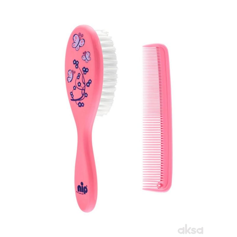 Nip set četka i češalj roze/plava
