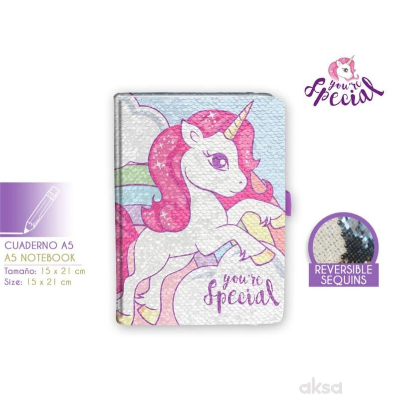 Kids licensing sveska sa šljokicama Unicorn