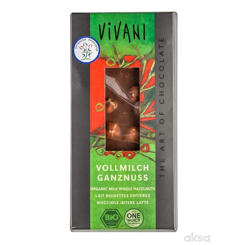 Vivani čokolad celi lešnici mlečna 100g