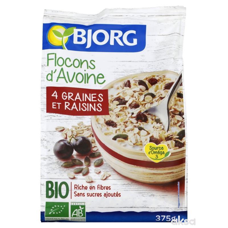 Bjorg musli ovas, 4 vrste semenki suv. grožđe 375g