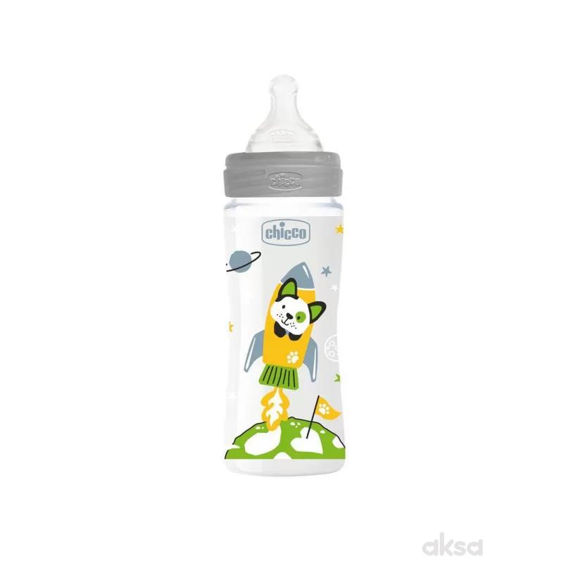 Chicco WB plastična flašica 330ml, silikon, siva