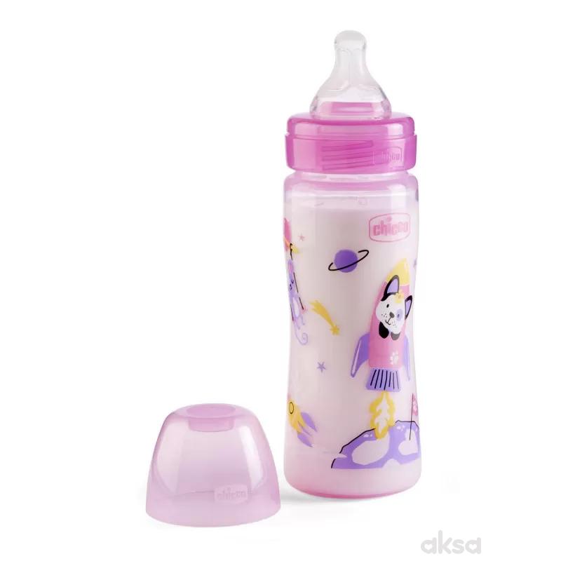 Chicco WB plastična flašica 330ml, silikon, roze
