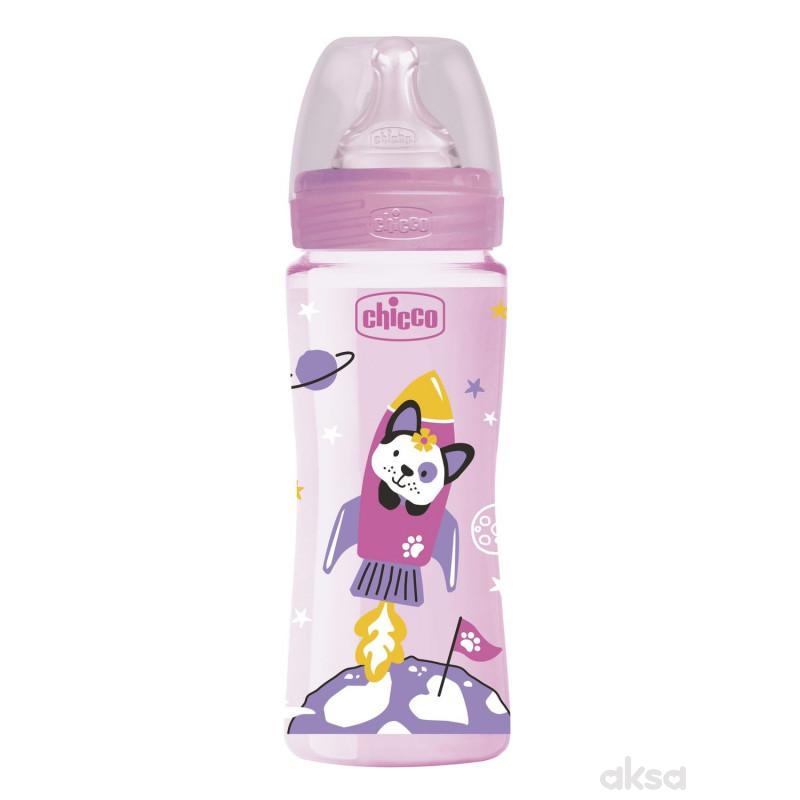 Chicco WB plastična flašica 330ml, silikon, roze