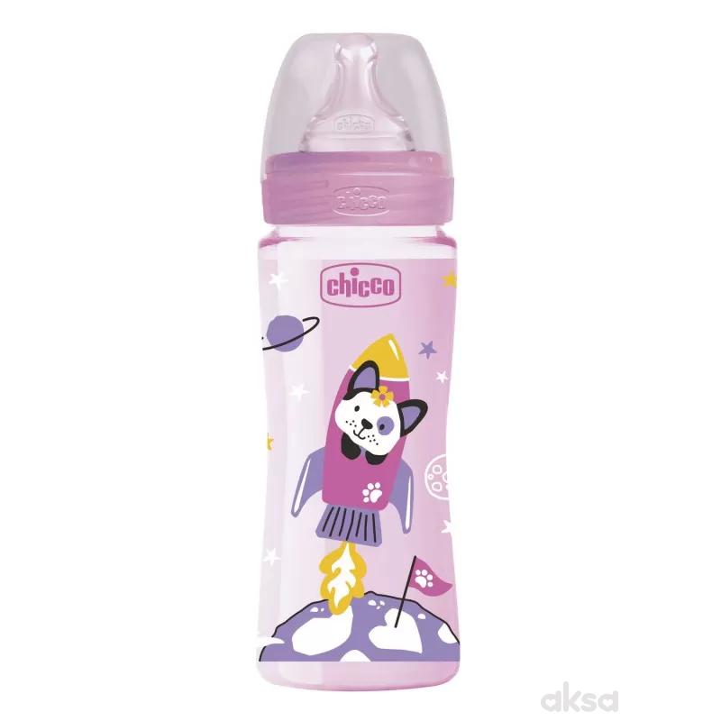 Chicco WB plastična flašica 330ml, silikon, roze