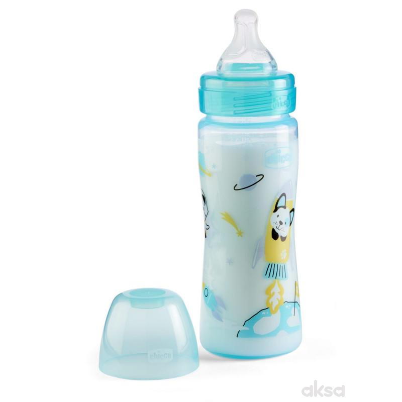 Chicco WB plastična flašica 330ml, silikon, plava