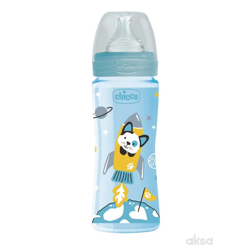 Chicco WB plastična flašica 330ml, silikon, plava