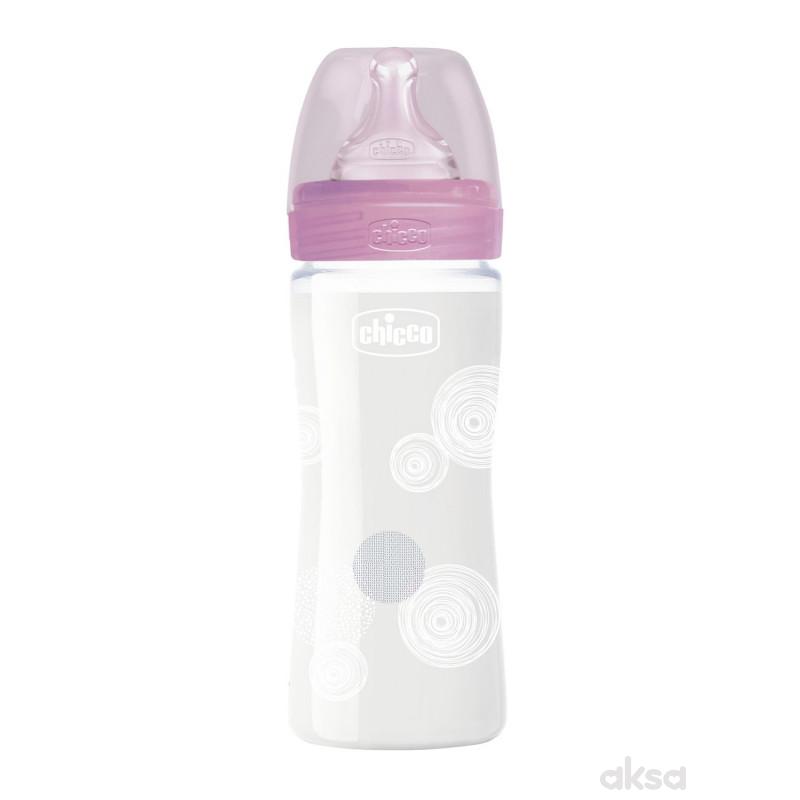Chicco WB staklena flašica 240ml, silikon, roze