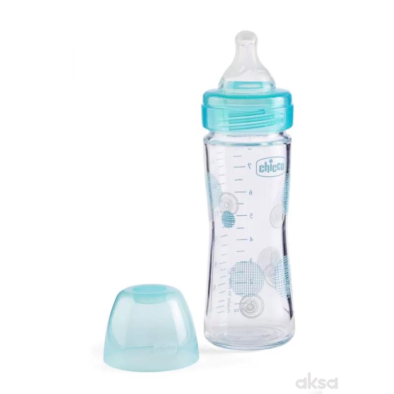 Chicco WB staklena flašica 240ml, silikon, plava