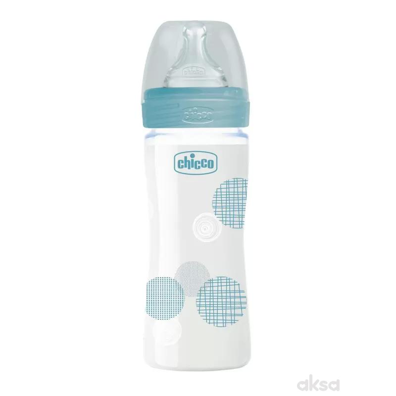 Chicco WB staklena flašica 240ml, silikon, plava