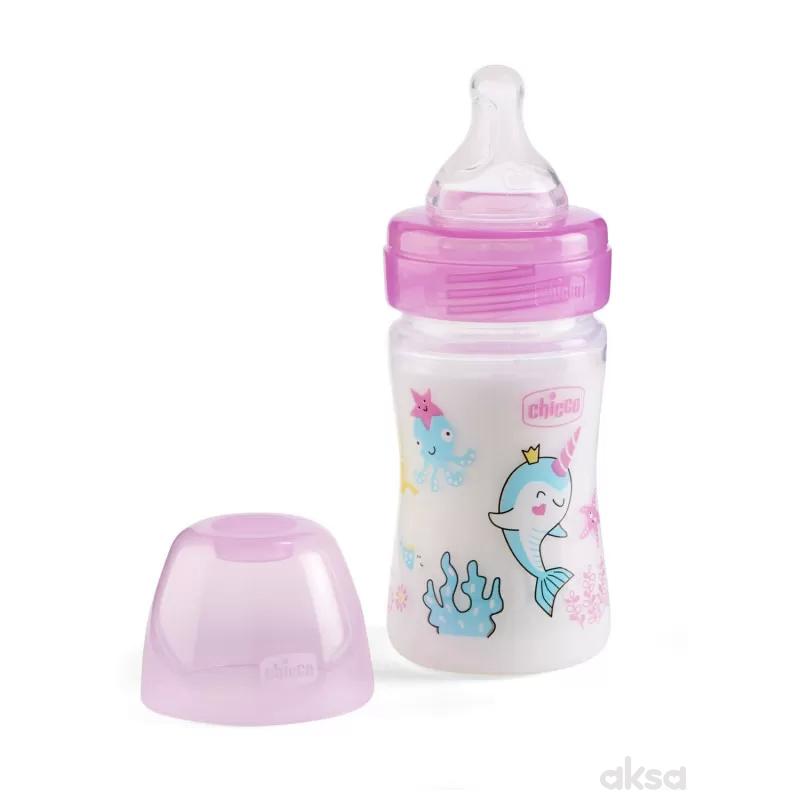 Chicco WB plastična flašica 150ml, silikon, roze
