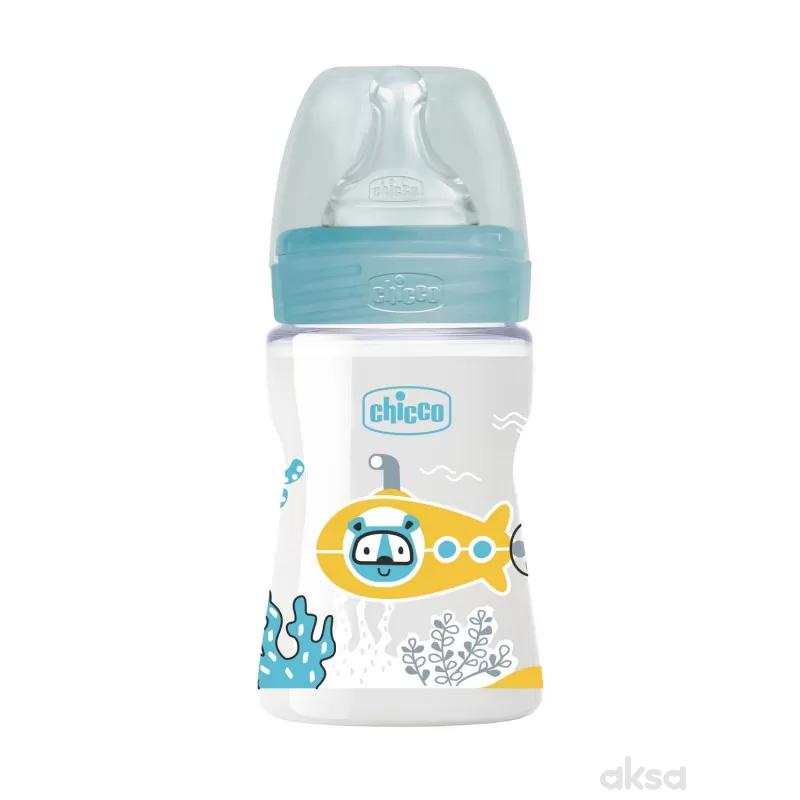 Chicco WB plastična flašica 150ml, silikon, plava