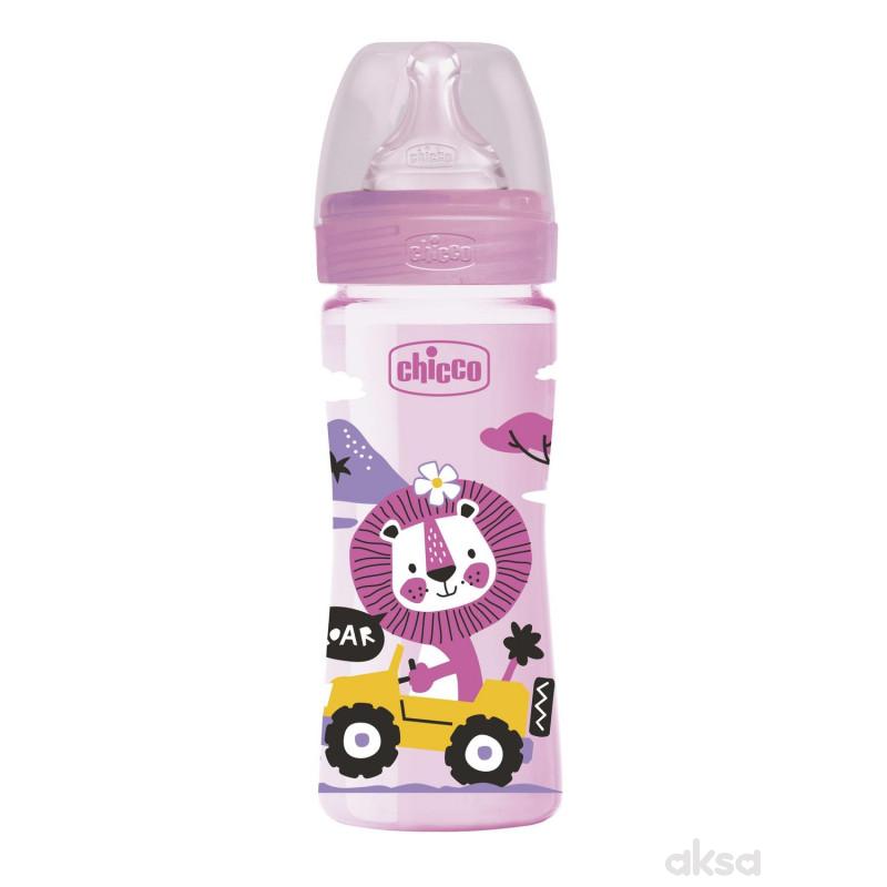 Chicco WB plastična flašica 250ml, silikon, roze