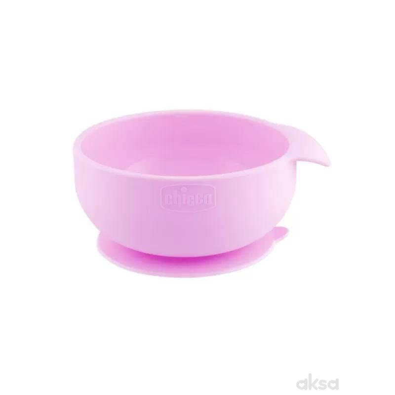 Chicco vakumski silikonski tanjir, 6m+, roze
