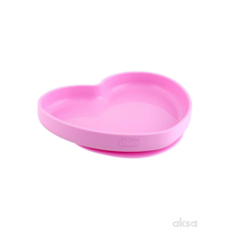 Chicco silikonski tanjir, srce, 9m+, roze