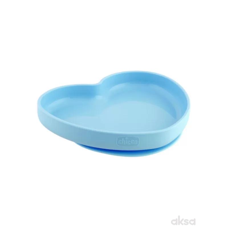 Chicco silikonski tanjir, srce, 9m+, plavo