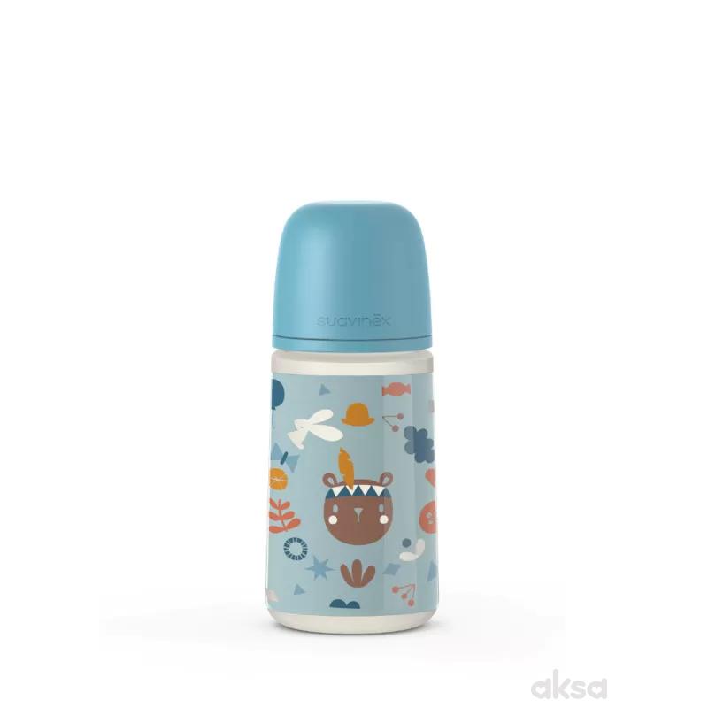 Suavinex flašica srednji protok 270ml, plava, 3m+