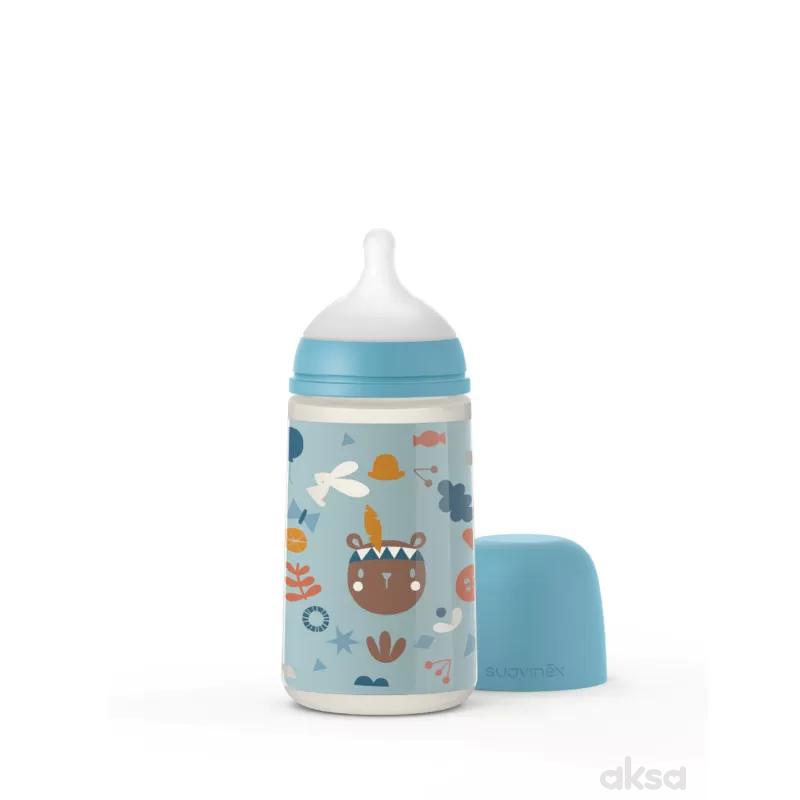 Suavinex flašica srednji protok 270ml, plava, 3m+