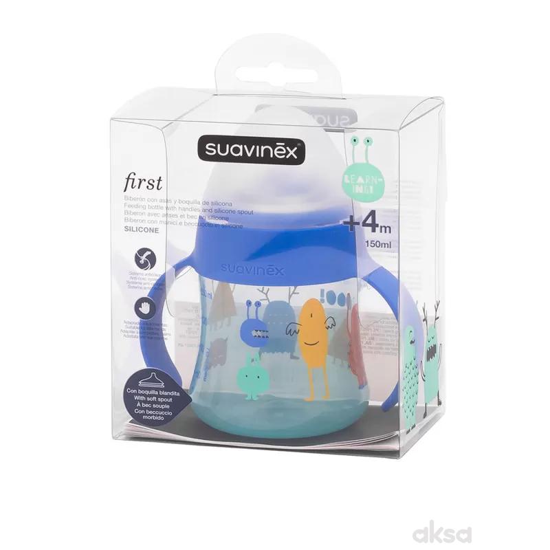 Suavinex flašica sa sil. piskom 150 ml, plava, 4m+