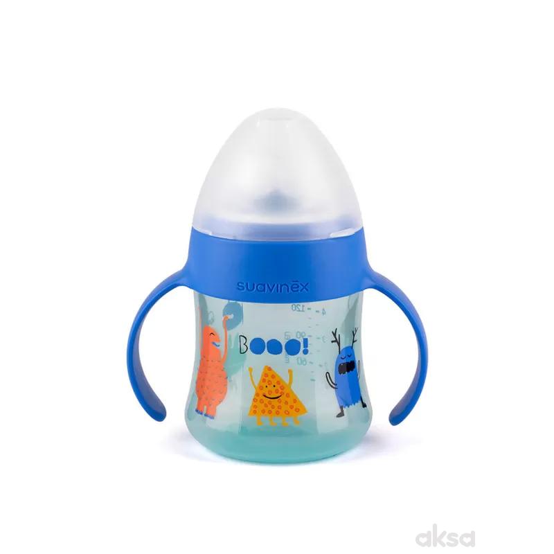 Suavinex flašica sa sil. piskom 150 ml, plava, 4m+