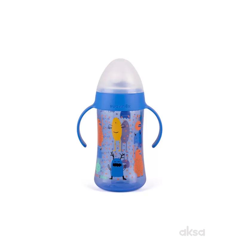 Suavinex flašica sa sil. piskom 270 ml, plava,4m+