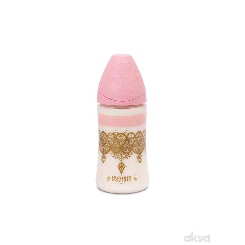 Suavinex flašica 3 protoka 270ml, roze , 0m+
