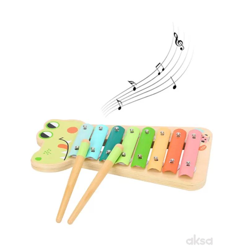 Tooky toy drveni ksilofon krokodil - 8 tonova 