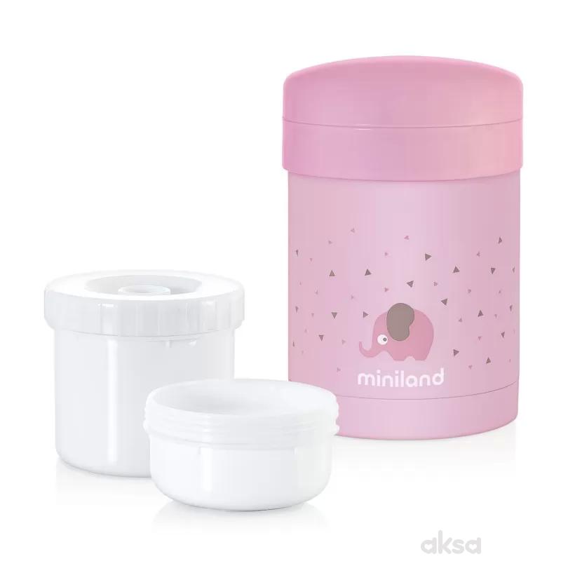 Miniland termos za hranu sa dve posude roze, 700ml