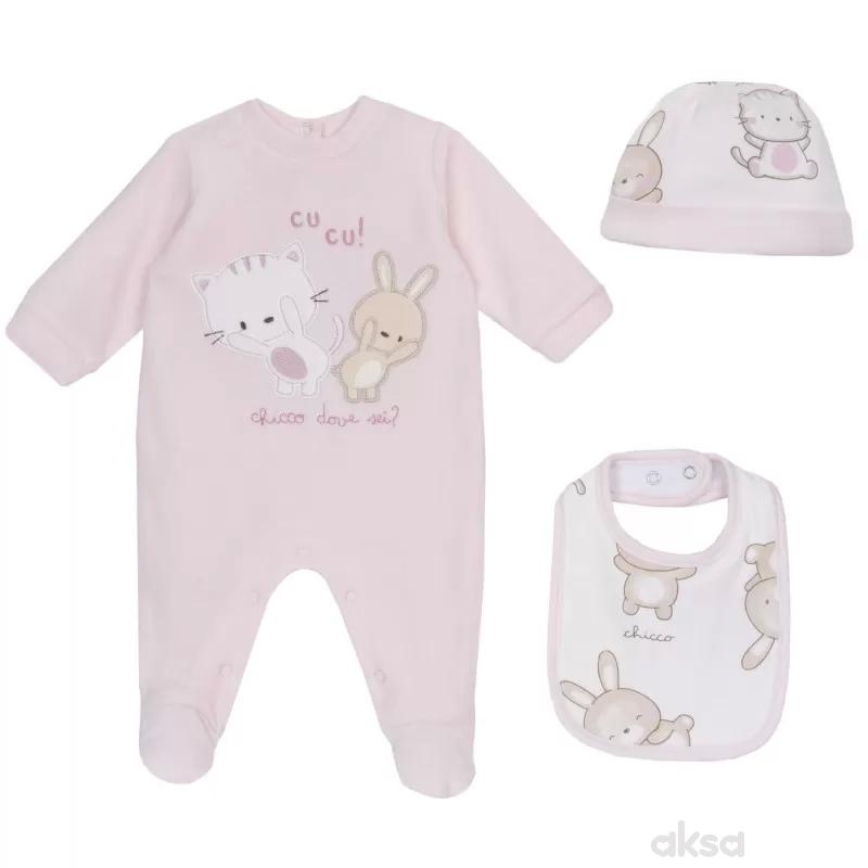 Chicco komplet 3/1 (zeka,portikla,kapa), devojčice
