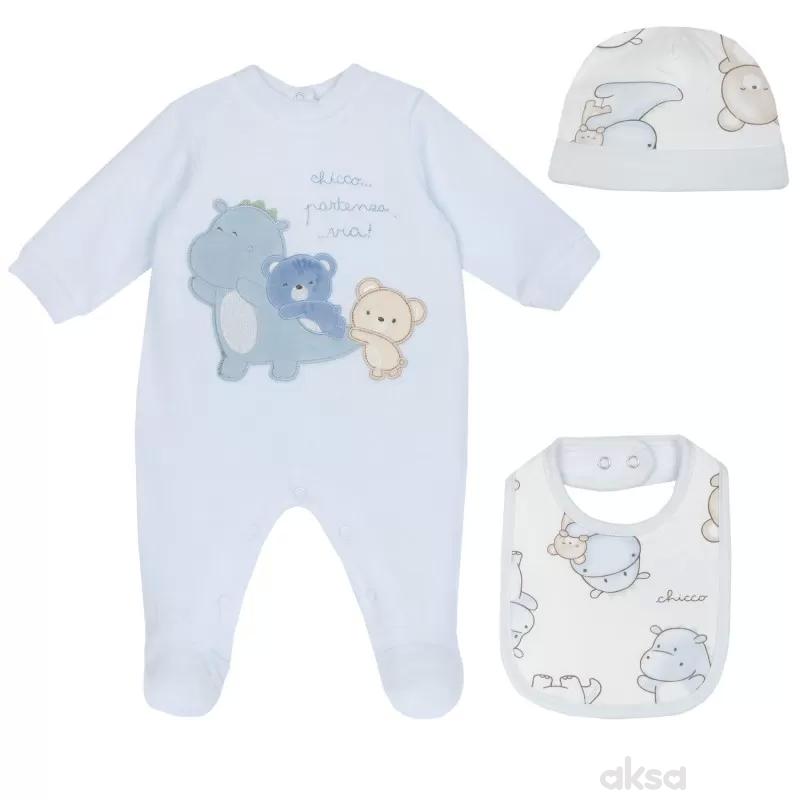 Chicco komplet 3/1 (zeka, portikla, kapa), dečaci