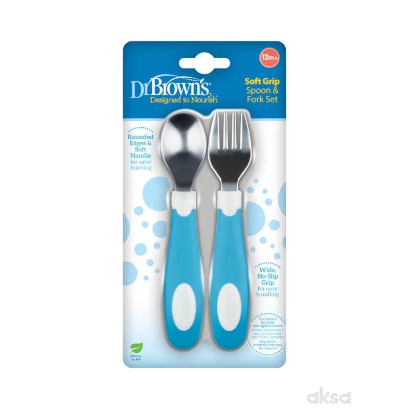 Dr.Browns set kašika i viljuška, plavo bela