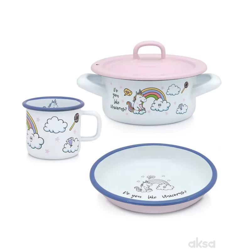Metalac set unicorn (plitka šerpa, tanjir, lonče)